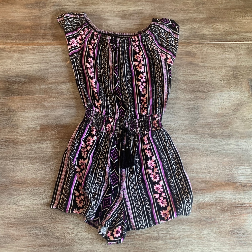 Justice black, pink and purple romper